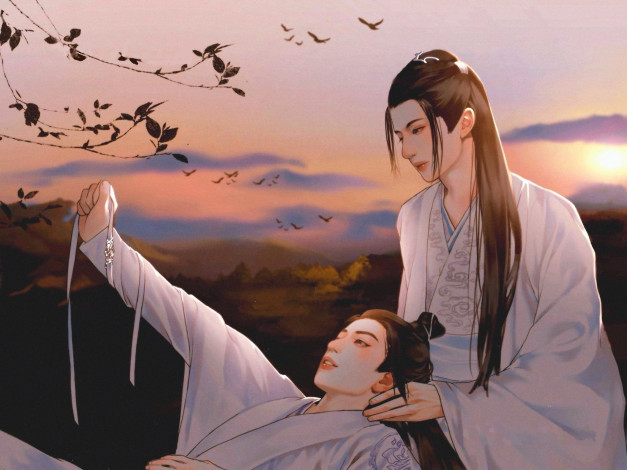 Обои картинки фото рисованное, кино,  мультфильмы, вэй, усянь, лань, ванцзы, лента, птицы