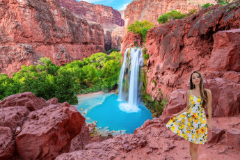 Картинка девушки li+moon азиатка водопад платье