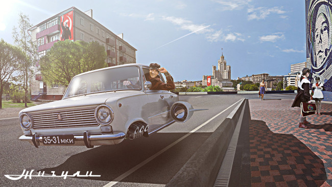 Обои картинки фото разное, компьютерный дизайн, летающий, ваз, 2101