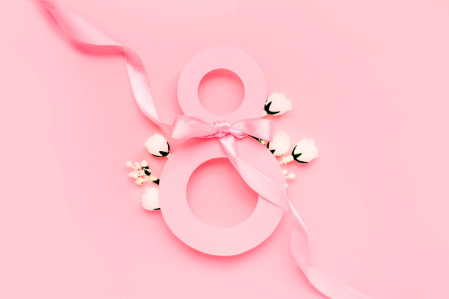 Обои картинки фото праздничные, международный женский день - 8 марта, цифра, лента, цветы