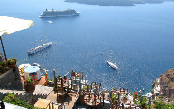 обоя santorini, greece, корабли, разные, вместе