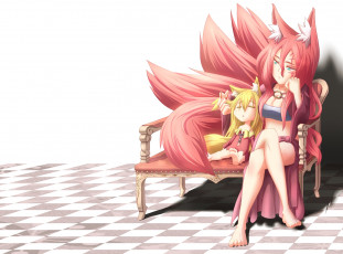 Картинка аниме animals девушка лисица ушки хвост игрушка