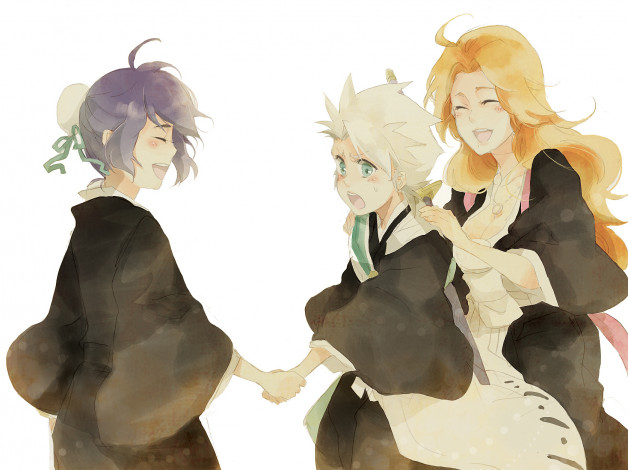 Обои картинки фото аниме, bleach, hinamori, momo, hitsugaya, toushirou, matsumoto, rangiku