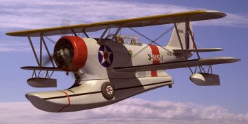 Картинка grumman j2f duck авиация 3д рисованые graphic биплан летающая лодка