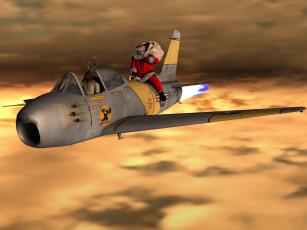 Картинка 3д+графика humor+ юмор санта клаус самолет