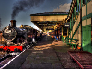 Картинка техника паровозы дорога железная перрон рельсы паровоз