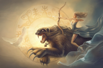 Картинка фэнтези красавицы+и+чудовища стрела клыки существо пасть лук взгляд девушка фантастика когти