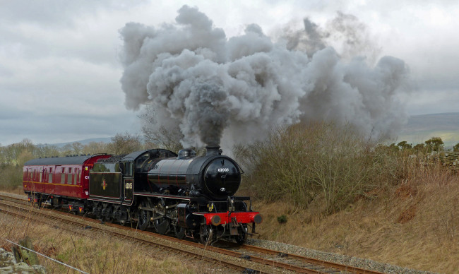 Обои картинки фото техника, паровозы, состав, рельсы, паровоз, дорога, железная