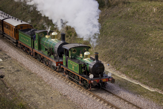 Обои картинки фото техника, паровозы, дорога, рельсы, железная, состав, паровоз