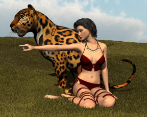 Картинка 3д+графика люди+ people ягуар фон взгляд девушка