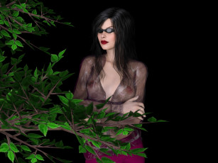 Картинка 3д+графика люди+ people взгляд девушка ветки очки фон