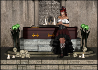 Картинка 3д+графика фантазия+ fantasy черепа взгляд девушка фон свечи