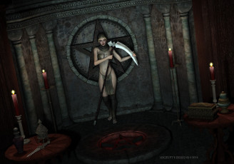 Картинка 3д+графика фантазия+ fantasy символ взгляд фон девушка свечи коса