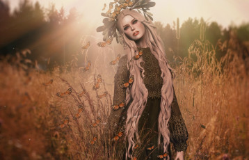 Картинка 3д+графика люди+ people девушка фон бабочки