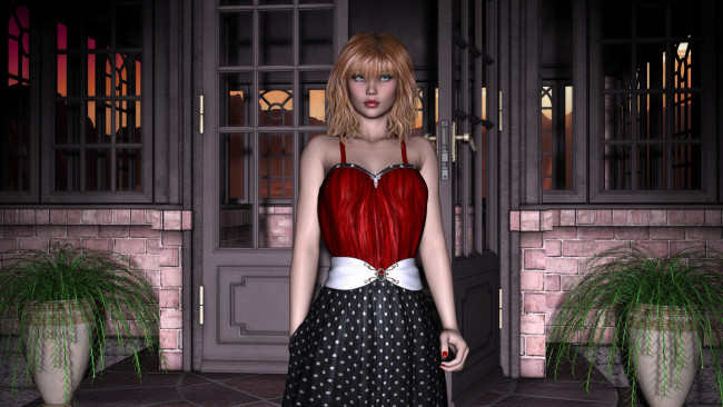 Обои картинки фото 3д графика, люди , people, растения, фон, взгляд, девушка