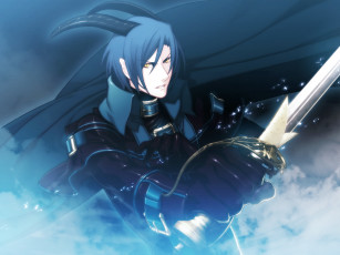 Картинка аниме lamento демон плащ меч рога кальц