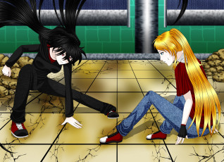 Картинка аниме unknown +другое камни трубы бой девочки