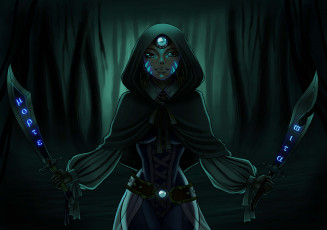 Картинка аниме оружие +техника +технологии девушка фон взгляд кинжал