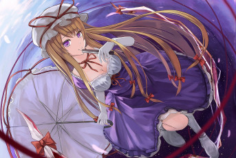 Картинка аниме touhou девушка взгляд фон