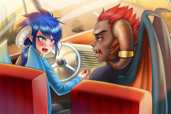 Картинка аниме животные +существа фон взгляд девушка