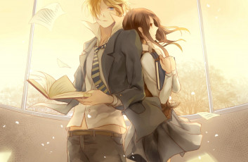 Картинка аниме unknown +другое парень фон девушка взгляд