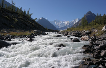 Картинка природа реки озера камни поток горы лес