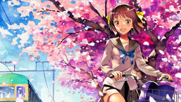 Картинка аниме город +улицы +здания фон взгляд девушка