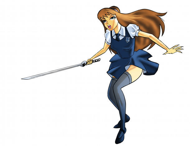 Обои картинки фото рисованное, комиксы, меч, фон, девушка