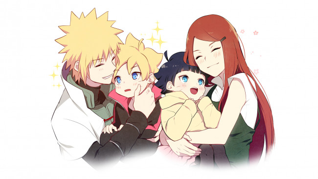 Обои картинки фото аниме, naruto, химавари, кушина, минато, боруто