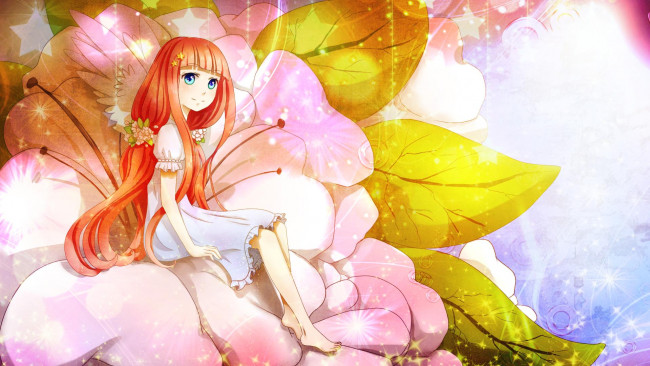 Обои картинки фото аниме, unknown,  другое, девочка, цветок, звезды