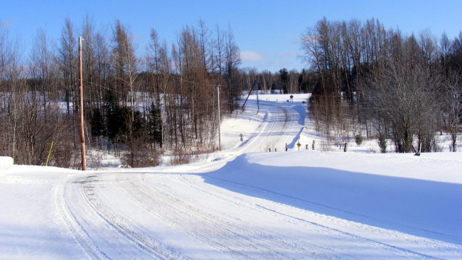 Обои картинки фото природа, зима, деревья, дорога, снег