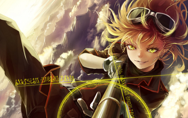 Обои картинки фото аниме, оружие,  техника,  технологии, фон, девушка, взгляд