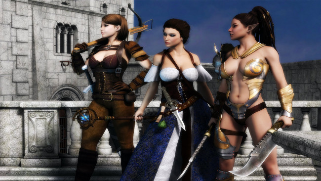 Обои картинки фото 3д графика, эльфы , elves, взгляд, девушки, фон