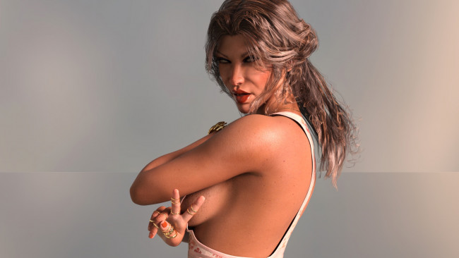 Обои картинки фото 3д графика, люди , people, девушка, взгляд, фон