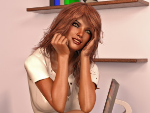 Картинка 3д+графика люди+ people грудь фон взгляд девушка