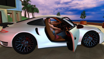 Картинка 3д+графика люди-авто мото+ people-+car+ +moto фон взгляд девушка