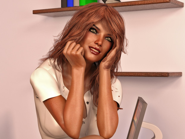 Обои картинки фото 3д графика, люди , people, грудь, фон, взгляд, девушка