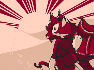 Картинка аниме животные +существа нэко зверь закат