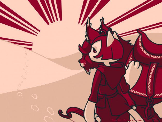 Обои картинки фото аниме, животные,  существа, нэко, зверь, закат