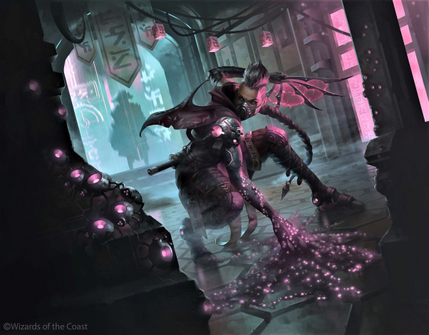 Обои картинки фото видео игры, magic,  the gathering - other, девушка, оружие, магия, зал