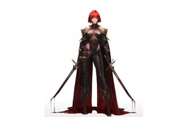 Обои картинки фото фэнтези, девушки, девушка, мечи, кровь