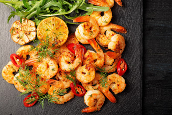 Картинка еда рыбные+блюда +с+морепродуктами креветки чеснок перец лимон укроп