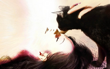 Картинка рисованное люди девушка рука кошка