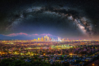 Картинка города лос-анджелес+ сша вечер огни панорама