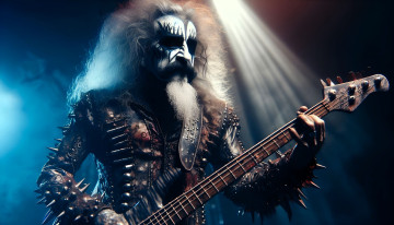 Картинка 3д+графика люди+ people рокер музыкант куртка шипы гитара бас басист