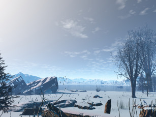 Картинка 3д графика nature landscape природа снег деревья горы