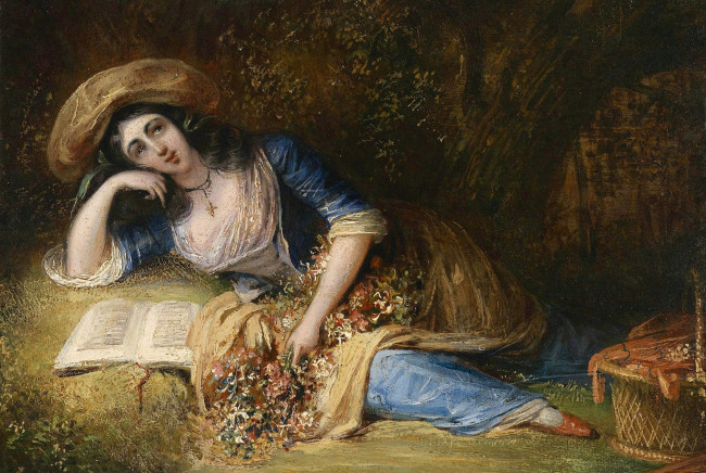 Обои картинки фото рисованные, люди, книга, шляпа