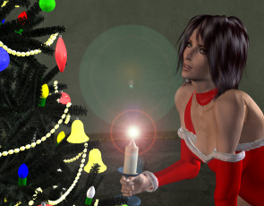 Картинка 3д графика holidays праздники девушка ель