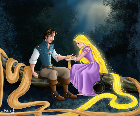 Обои картинки фото мультфильмы, tangled, девушка, парень