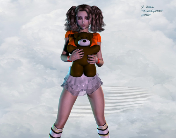 Обои картинки фото 3д, графика, people, люди, медвежонок, девушка